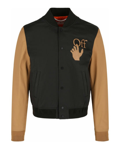 OFF-WHITE Hand Off Leather Varsity Jacket Purple Beige