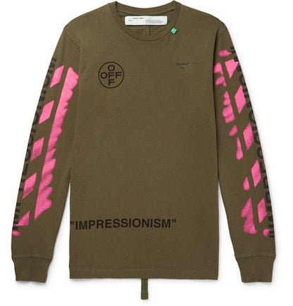 OFF-WHITE Impressionism' Diag Stencil L/S T-shirt Army Green/Pink/Black