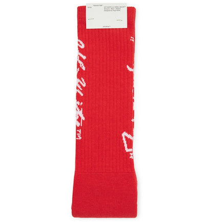 OFF-WHITE Impressionism' Logo Intarsia Stretch Socks (SS19) Red/White