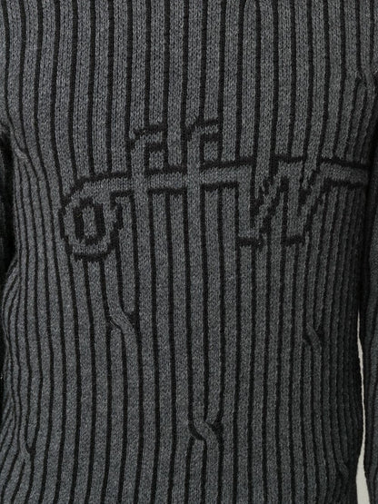 OFF-WHITE Intarsia Knit Jumper Sweater Dark Grey