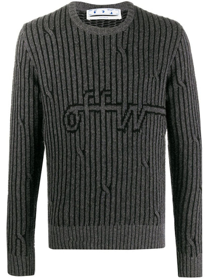 OFF-WHITE Intarsia Knit Jumper Sweater Dark Grey