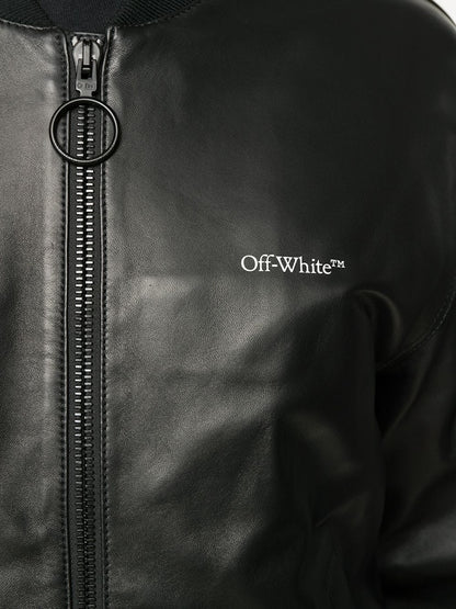 OFF-WHITE Leather Agreement Logo Bomber Jacket Black/White