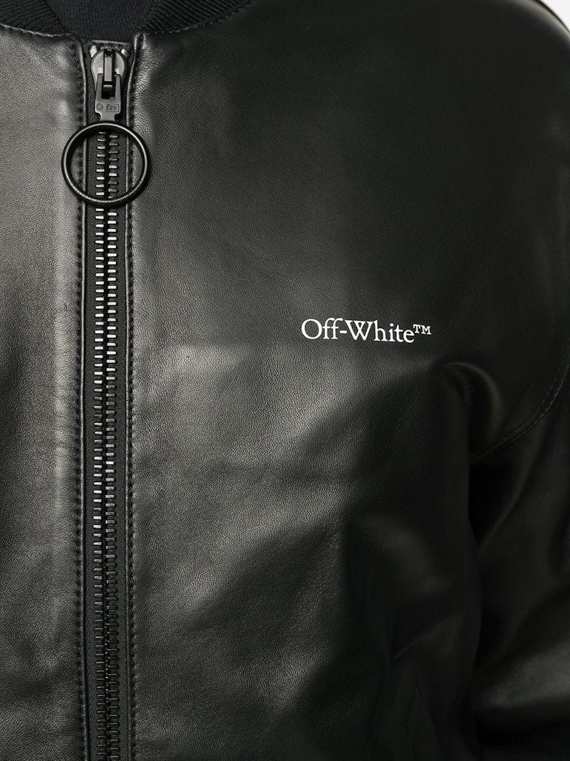 OFF-WHITE Leather Agreement Logo Bomber Jacket Black/White