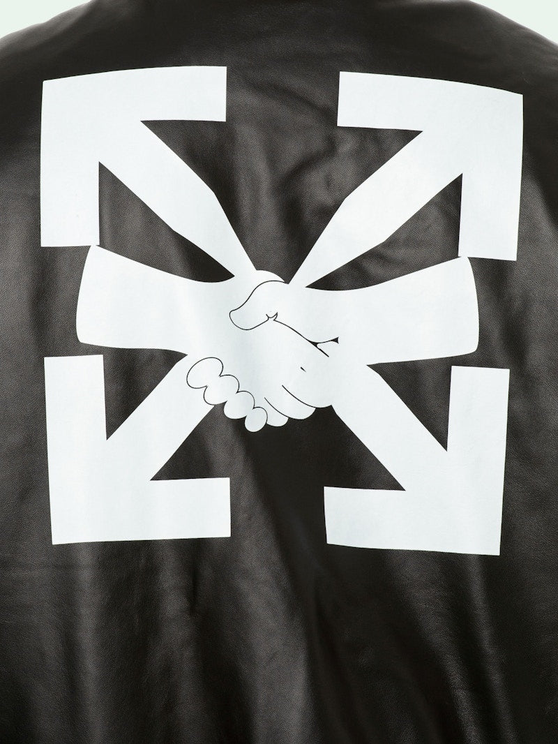 OFF-WHITE Leather Agreement Logo Bomber Jacket Black/White