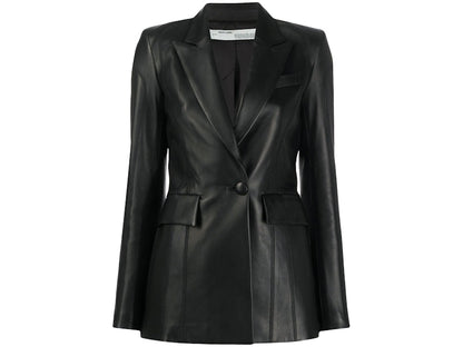OFF-WHITE Leather Fitted Blazer Jacket Black