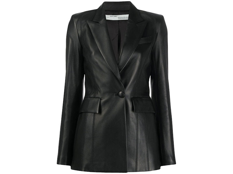 OFF-WHITE Leather Fitted Blazer Jacket Black