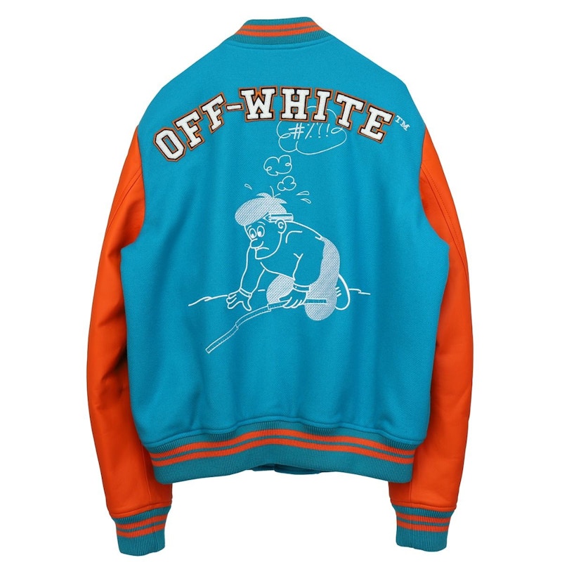 OFF-WHITE Leather Varsity Jacket Blue Acqua/Multicolor