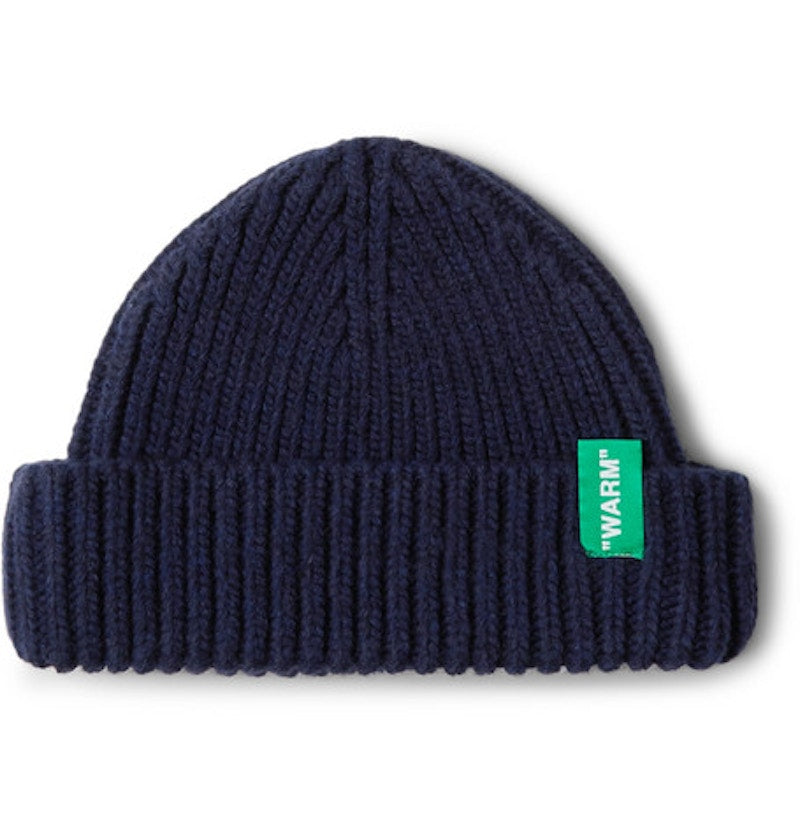 OFF-WHITE Logo Appliqued Ribbed Beanie Navy