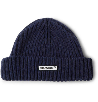 OFF-WHITE Logo Appliqued Ribbed Beanie Navy