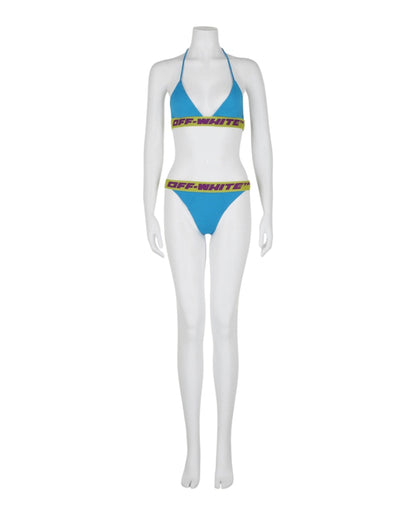 OFF-WHITE Logo Banded Bikini Set Blue