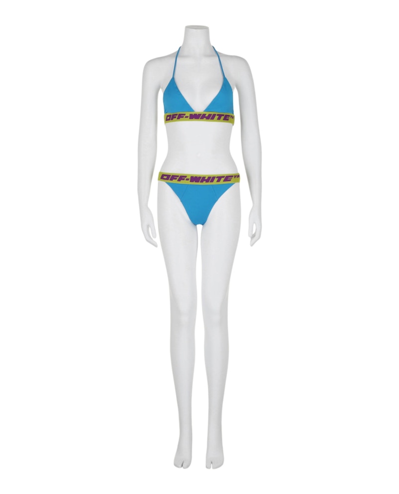 OFF-WHITE Logo Banded Bikini Set Blue