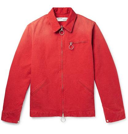 OFF-WHITE Logo Embroidered Canvas Jacket Red
