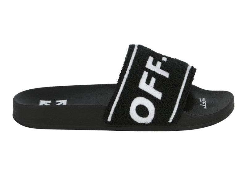 OFF-WHITE Logo-Embroidered Terry Slide Black White