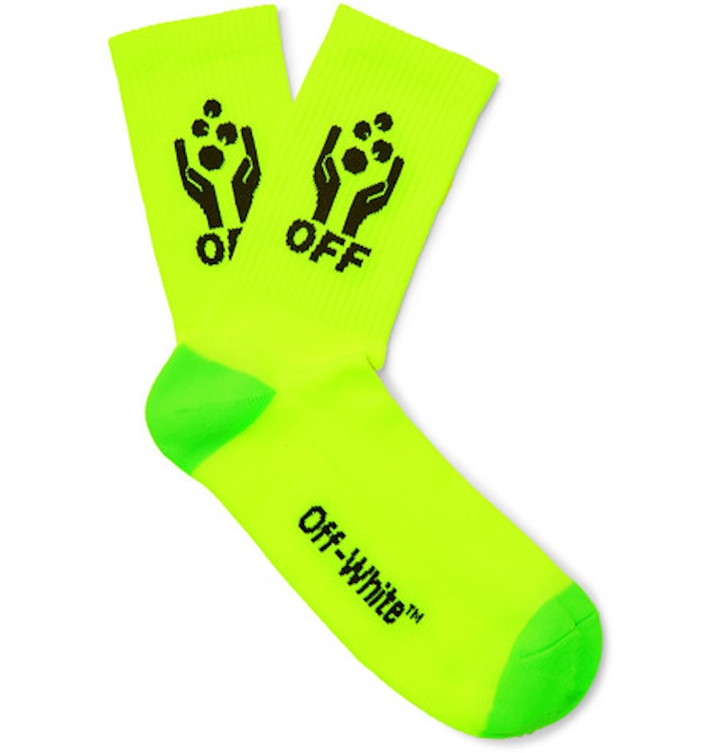 OFF-WHITE Logo Intarsia Stretch Knit Socks (SS19) Neon Yellow/Neon Green/Black