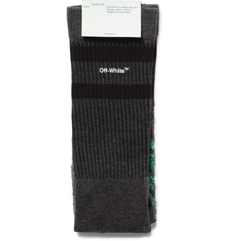 OFF-WHITE Logo Intarsia Stretch Socks (SS19) Charcoal/Green/White