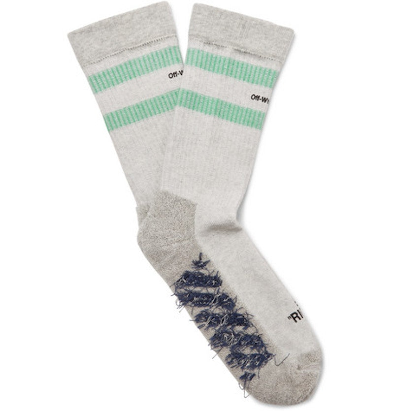OFF-WHITE Logo Intarsia Stretch Socks (SS19) Light Grey/Navy/Green