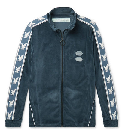 OFF-WHITE Logo Intarsia Velour Track Jacket Blue/White