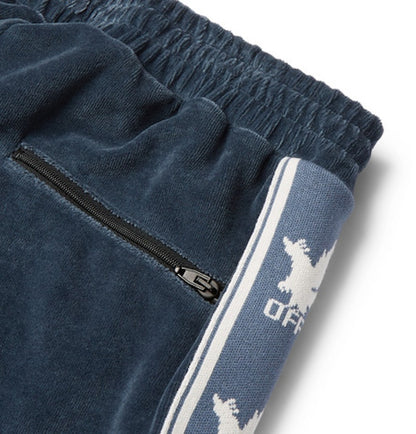 OFF-WHITE Logo Intarsia Velour Track Pants Blue/White