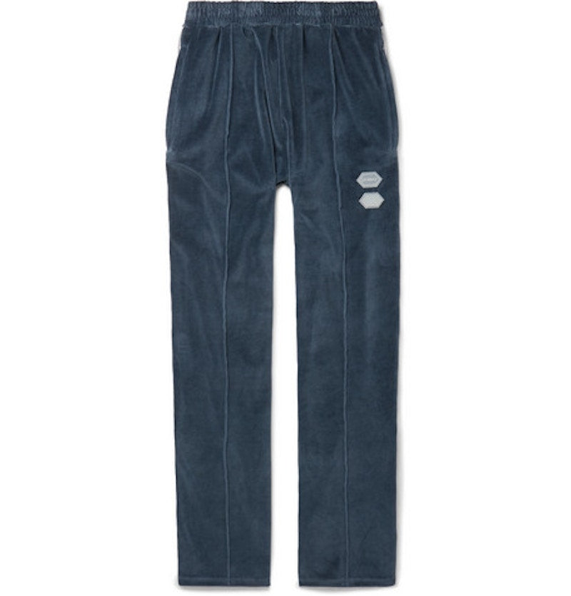 OFF-WHITE Logo Intarsia Velour Track Pants Blue/White