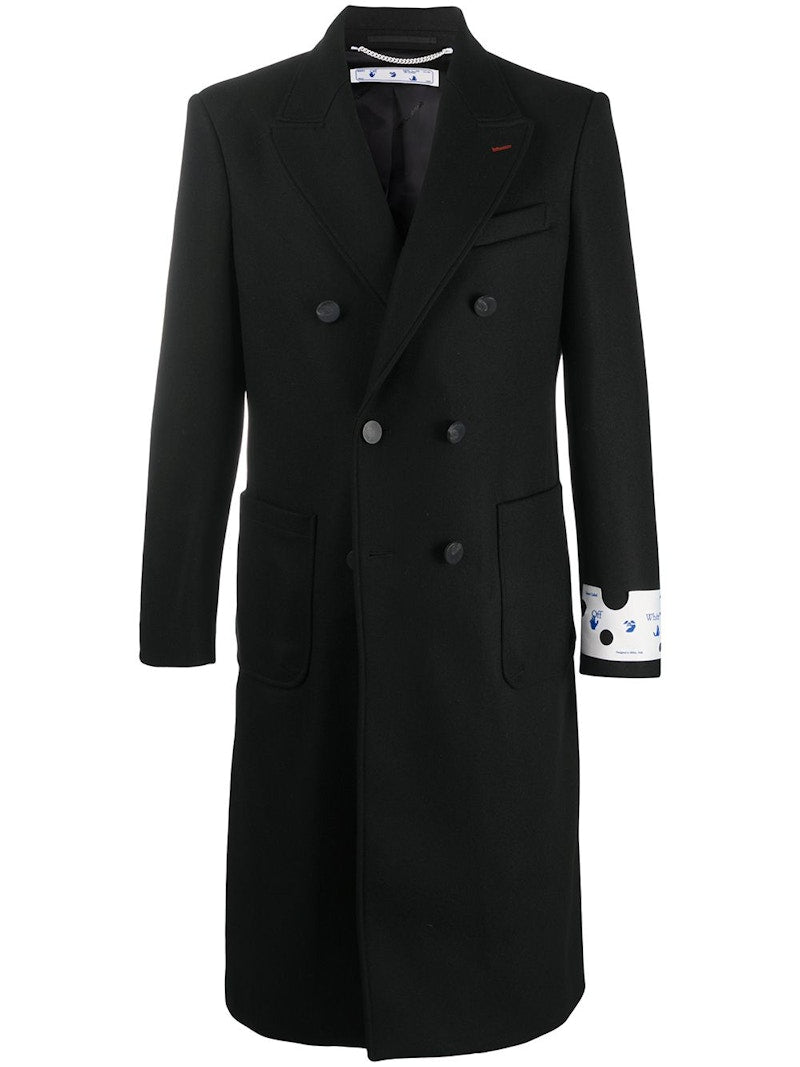 OFF-WHITE Logo Long Coat Black/White