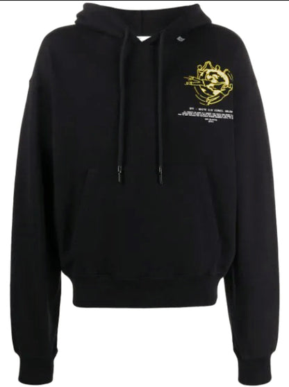 OFF-WHITE Logo Print L/S Hoodie Black Yellow