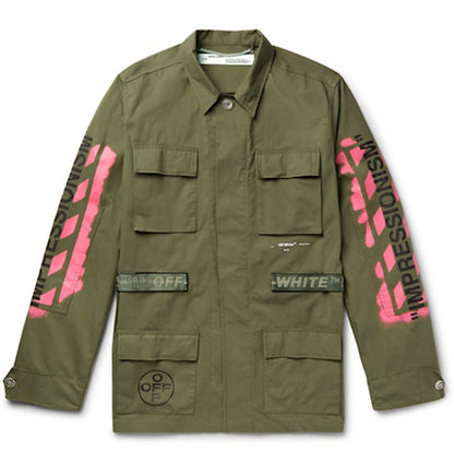 OFF-WHITE Logo Print Military Field Jacket Green