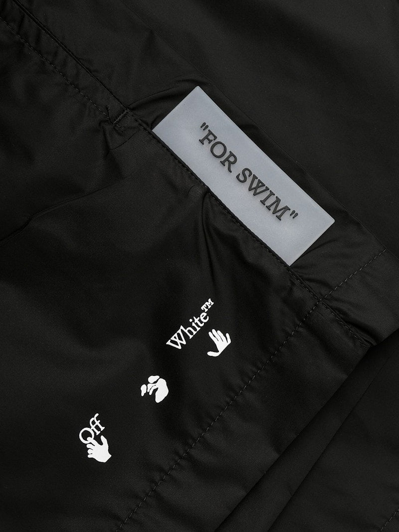 OFF-WHITE Logo Print Quote Motif Swim Shorts Black