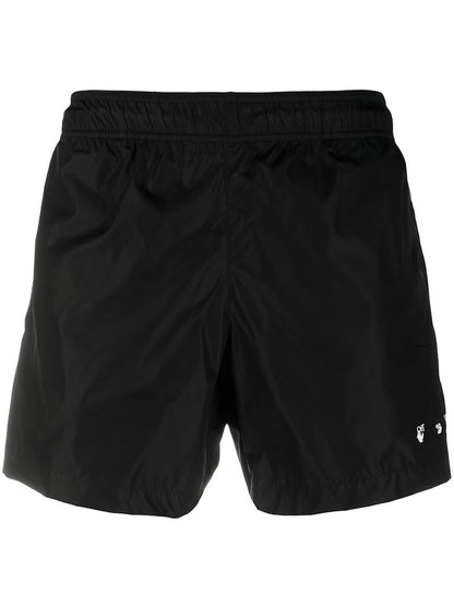 OFF-WHITE Logo Print Quote Motif Swim Shorts Black