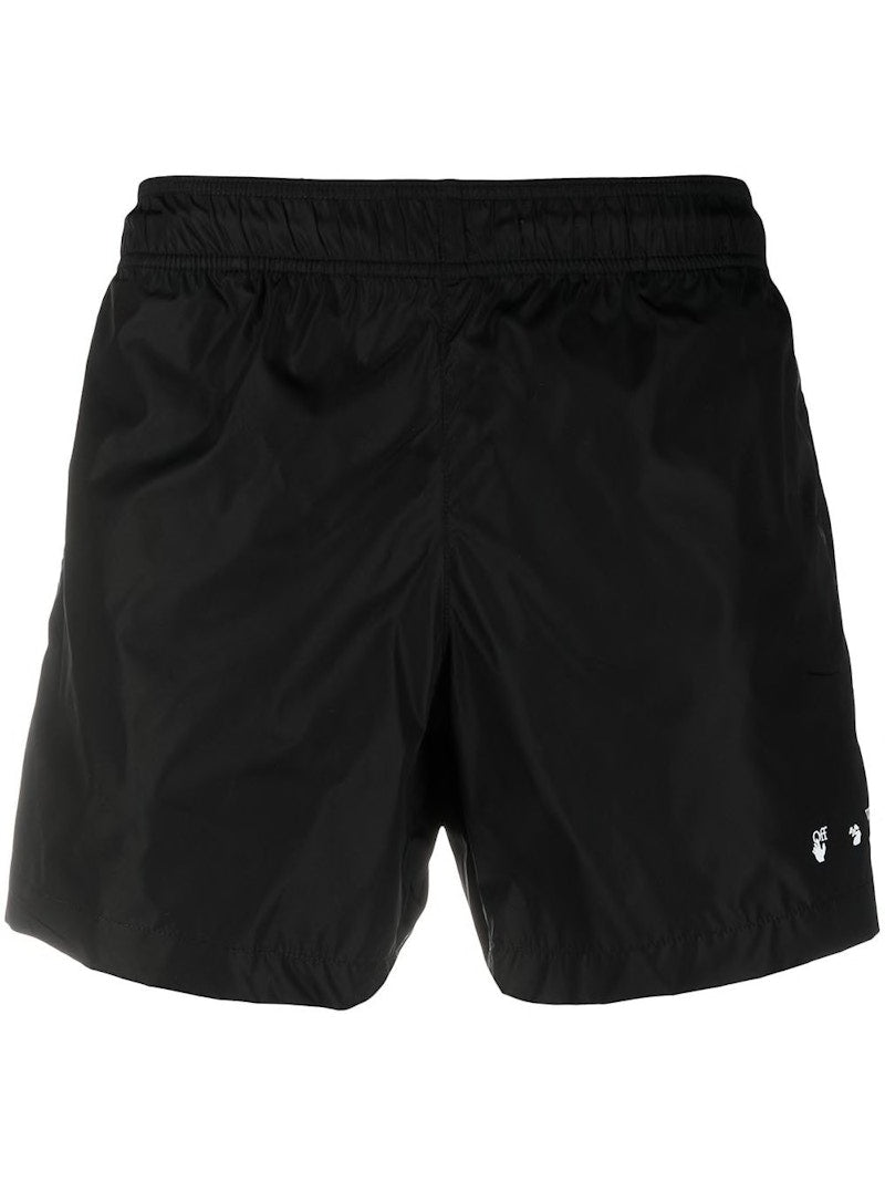 OFF-WHITE Logo Print Quote Motif Swim Shorts Black