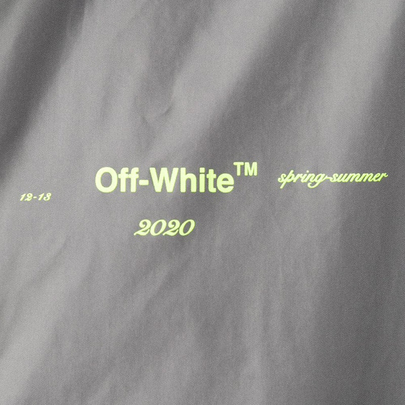 OFF-WHITE Logo Print Raincoat Grey/Fluo Yellow