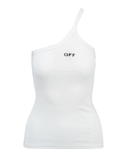 OFF-WHITE Logo Stamped Ribbed Asymmetric Tank White