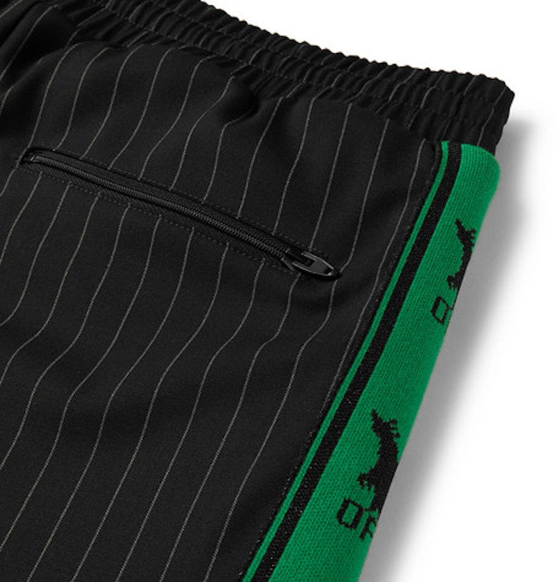 OFF-WHITE Logo Trimmed Pinstriped Sweatpants Black/White/Green