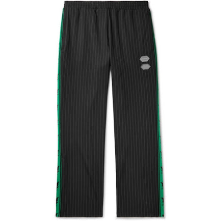 OFF-WHITE Logo Trimmed Pinstriped Sweatpants Black/White/Green