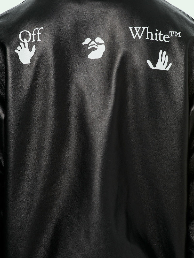 OFF-WHITE New Logo Leather Hooded Bomber Jacket Black/White