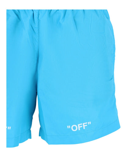 OFF-WHITE "OFF" Print Swim Shorts Blue