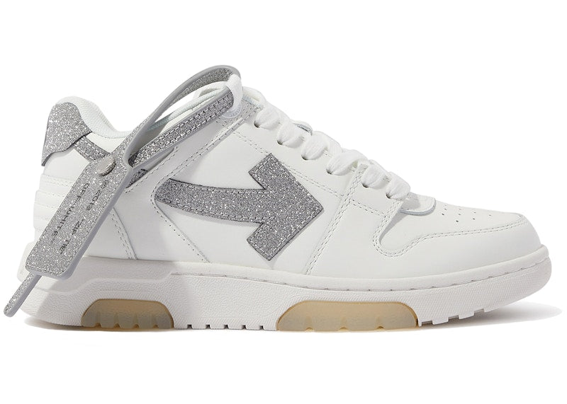 OFF-WHITE Out Of Office OOO Low Tops White Silver Glitter