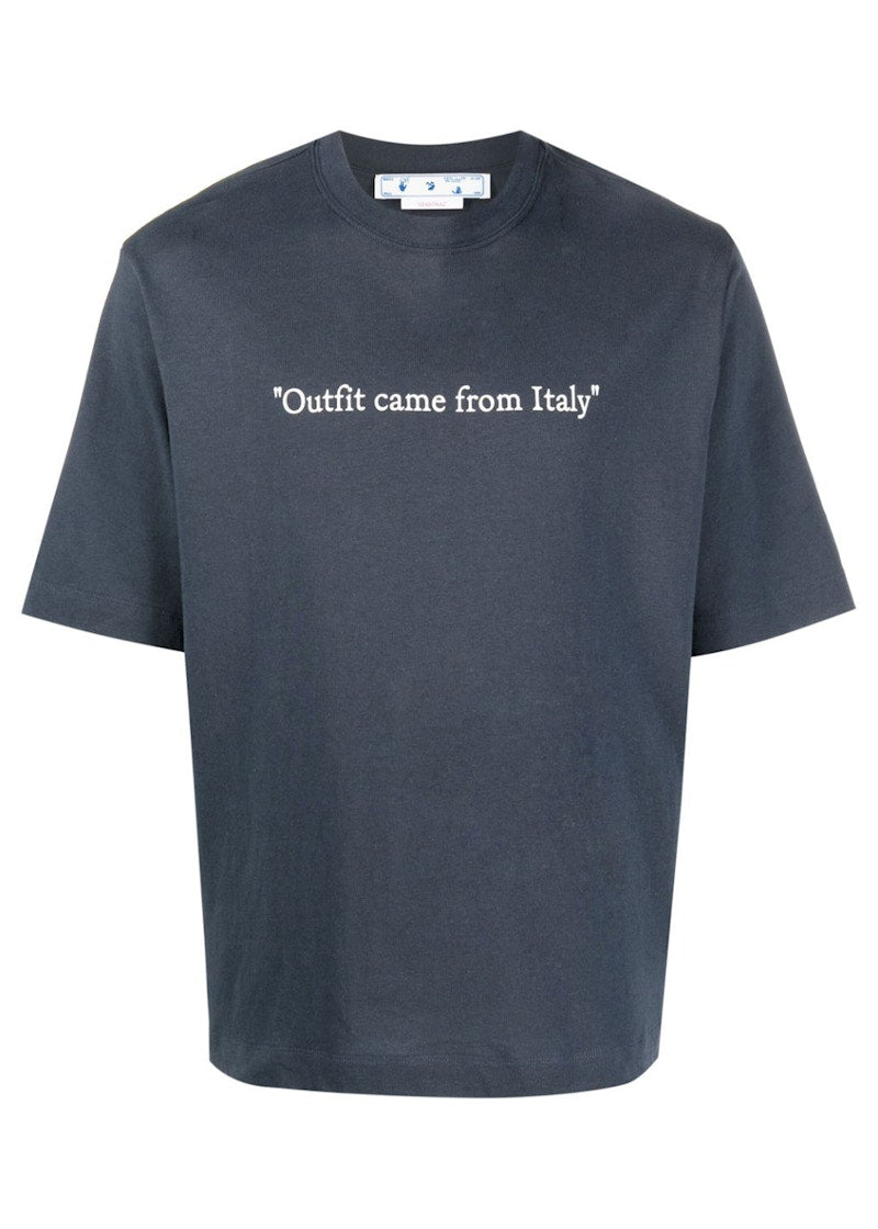 OFF-WHITE "Outfit Came From Italy" Print T-Shirt Faded Blue/White