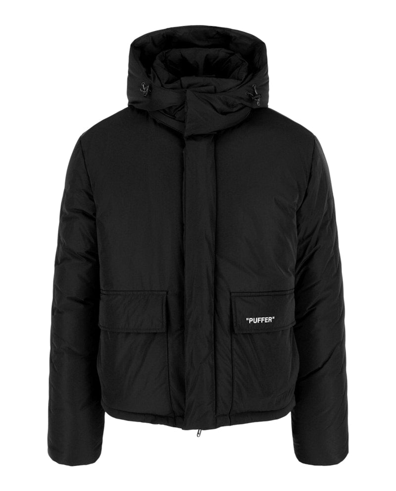 OFF-WHITE Outline Diag Quote Puffer Jacket (OMED039S-FAB001-1001) Black