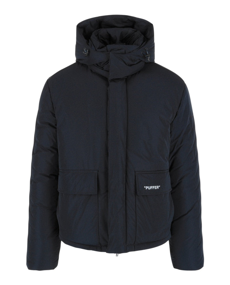 OFF-WHITE Outline Diag Quote Puffer Jacket (OMED039S-FAB001-4601) Black