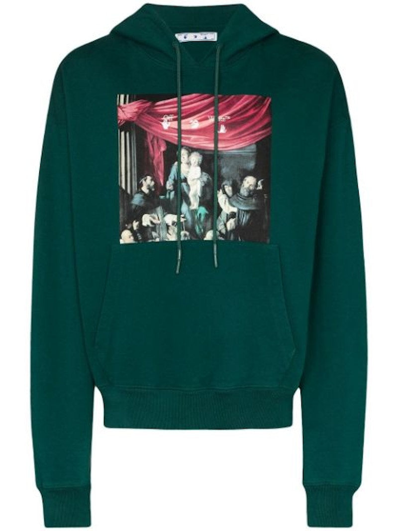 OFF-WHITE Oversize Fit Caravaggio Painting Hoodie Dark Green/Black