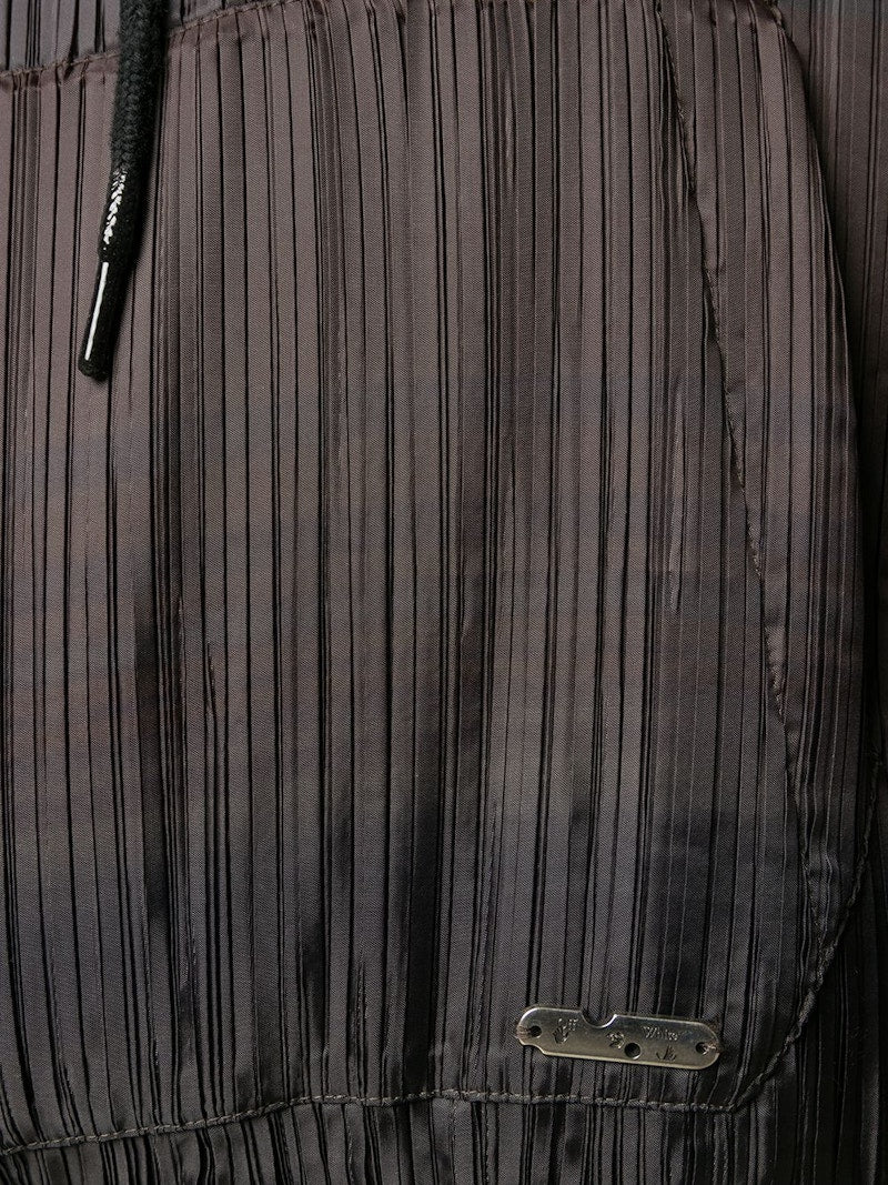 OFF-WHITE Oversize Fit Horizontal-Stripe Pleated Hoodie Brown