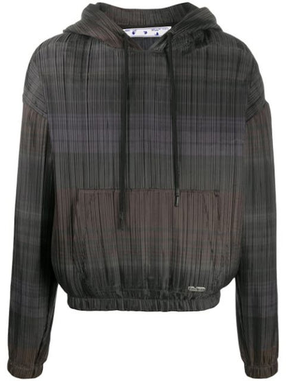 OFF-WHITE Oversize Fit Horizontal-Stripe Pleated Hoodie Brown