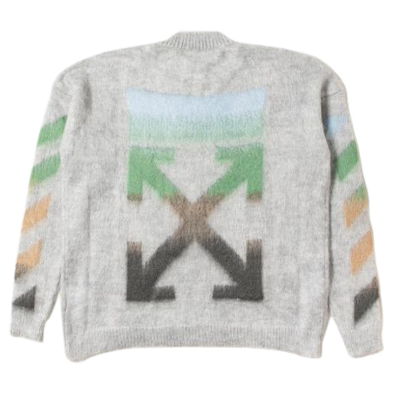 OFF-WHITE Oversized Diag Brushed Mohair Knit Sweater Melange Grey/Multicolor