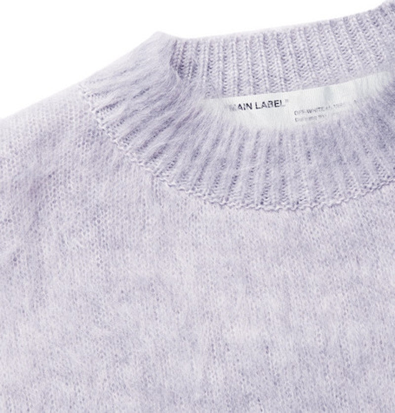 OFF-WHITE Oversized Diag Brushed Mohair Knit Sweater Melange Grey/Multicolor