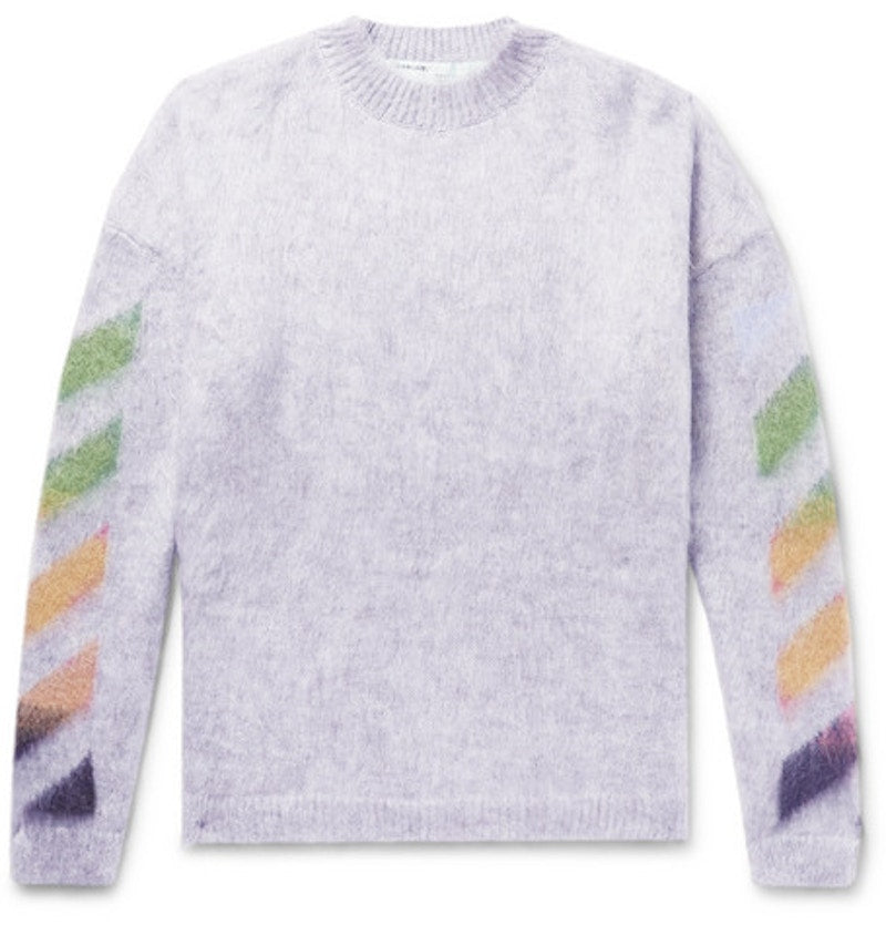 OFF-WHITE Oversized Diag Brushed Mohair Knit Sweater Melange Grey/Multicolor