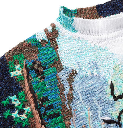 OFF-WHITE Oversized Emrboidered Waterfall Sweater Blue/Multicolor