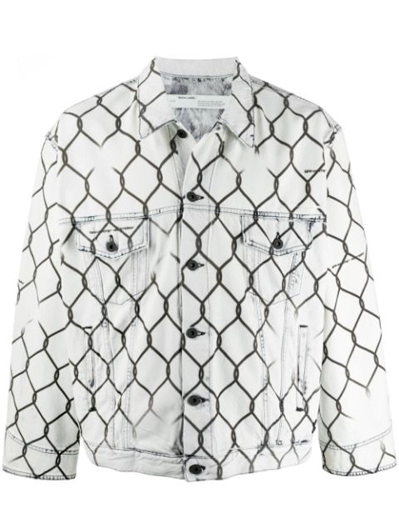 OFF-WHITE Oversized Fit Fence Printed Denim Jacket White/Black