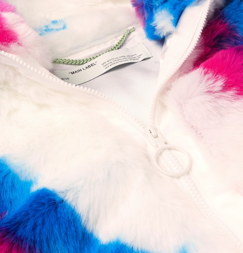 OFF-WHITE Oversized Printed Faux Fur Zip Anorak Coat Blue/White/Red