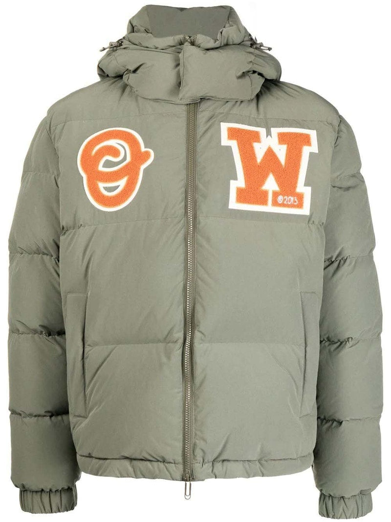 OFF-WHITE OW Patch Puffer Coat Army Green