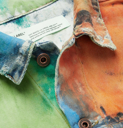 OFF-WHITE Painted Distressed Denim Trucker Jacket Multicolor